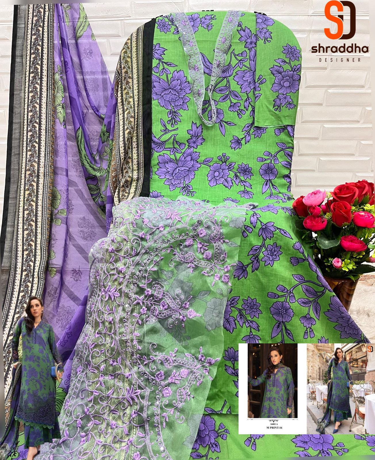 16001A M Print Vol 16 Shraddha Designer Embroidery Pakistani Patch Suits