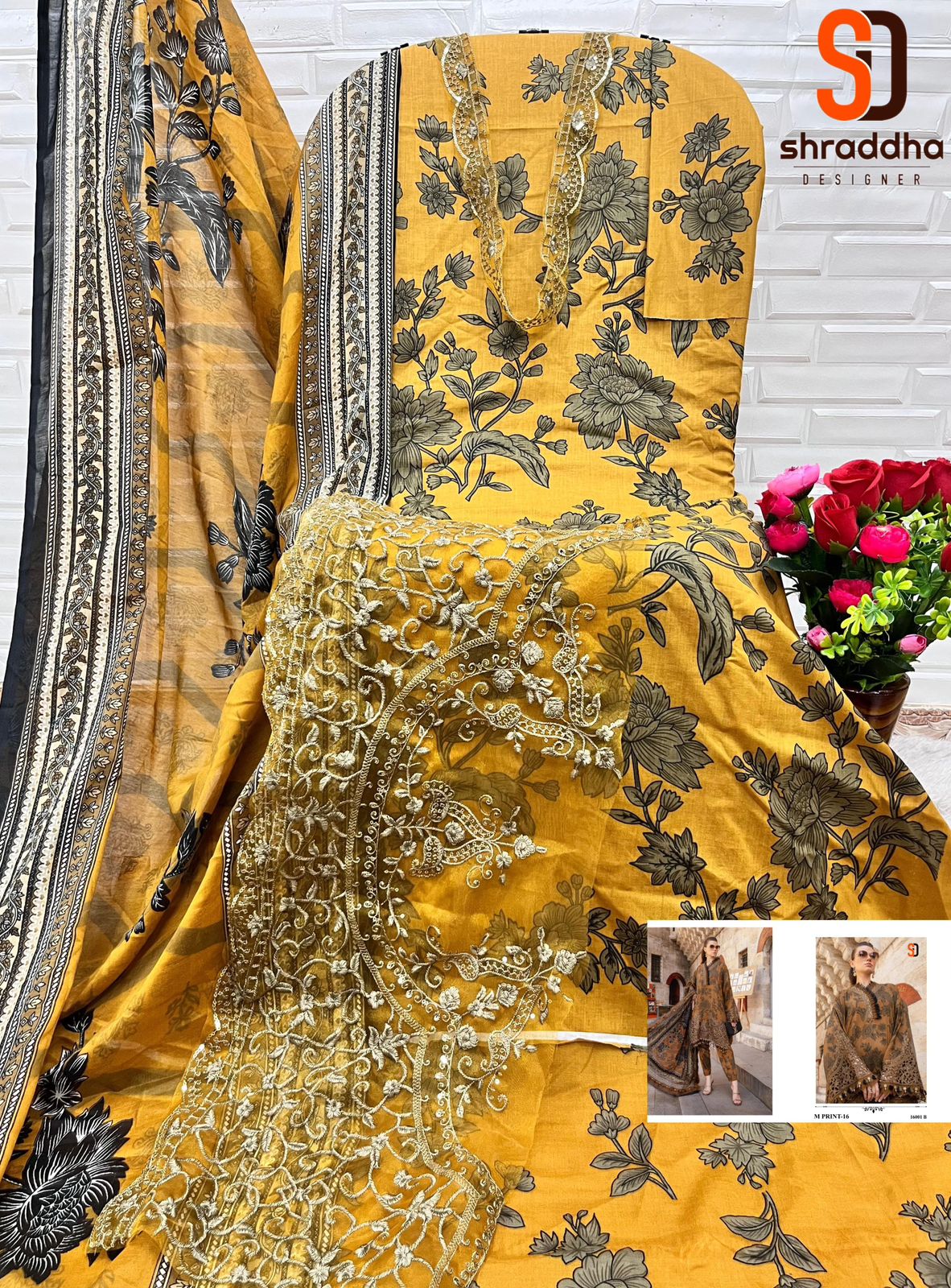 16001B M Print Vol 16 Shraddha Designer Embroidery Pakistani Patch Suits