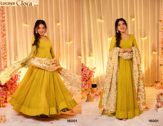 16001 Clora Vol 16 Lucaya Dyed Silk Gown Dupatta Set