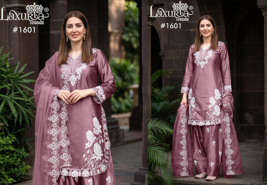 1601 Peach Laxuria Trendz Satin Pakistani Readymade Suits