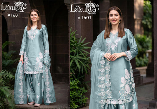 1601 Sky Laxuria Trendz Satin Pakistani Readymade Suits