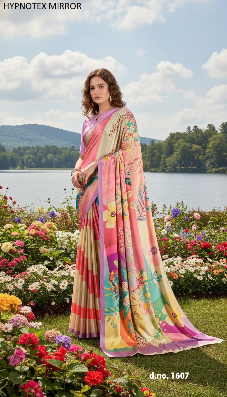 1607 Mirror Hypnotex Silk Crepe Sarees
