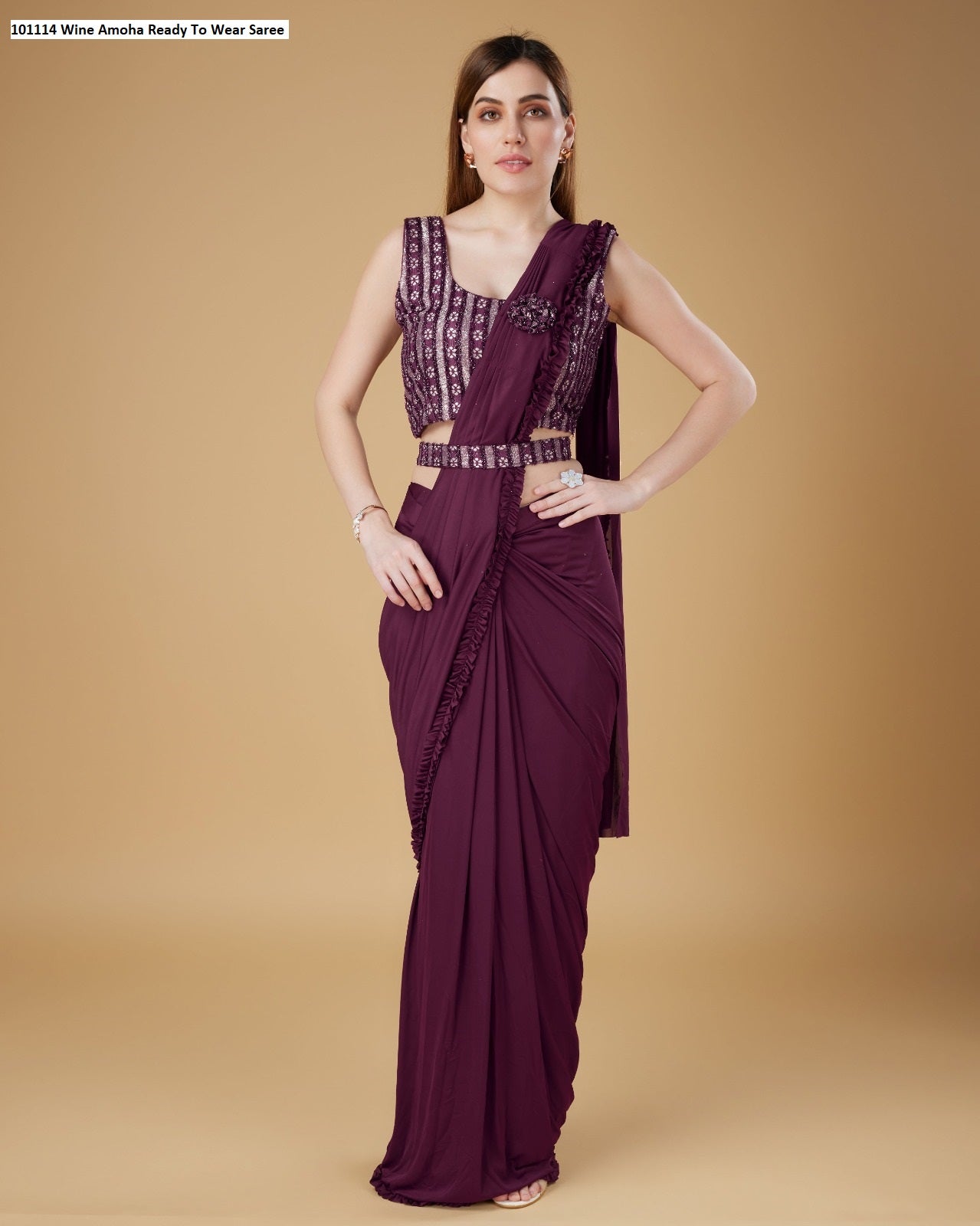 101114 Wine Amoha Ready To Wear Saree