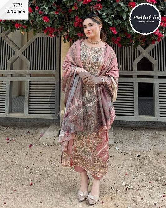 1614 Pink Mehboob Tex Pure Viscose Pakistani Salwar Suits