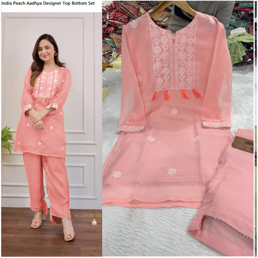 India Peach Aadhya Designer Top Bottom Set