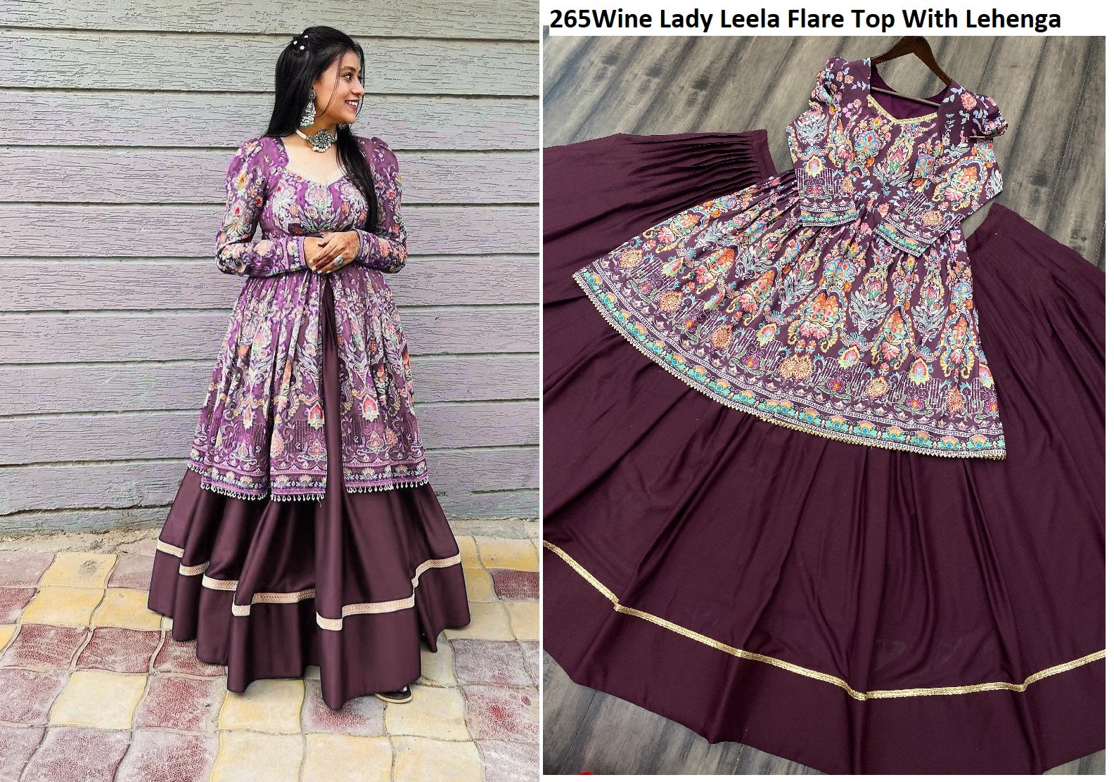 265Wine Lady Leela Flare Top With Lehenga