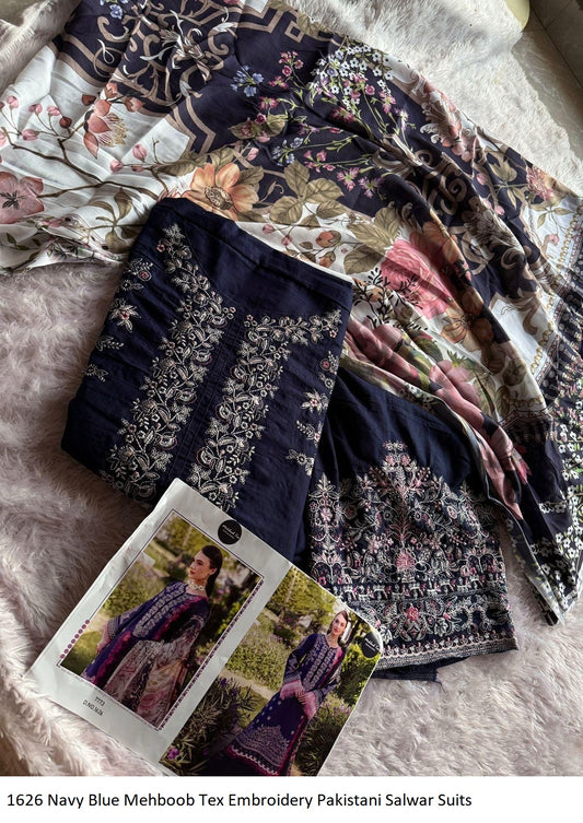 1626 Navy Blue Mehboob Tex Embroidery Pakistani Salwar Suits