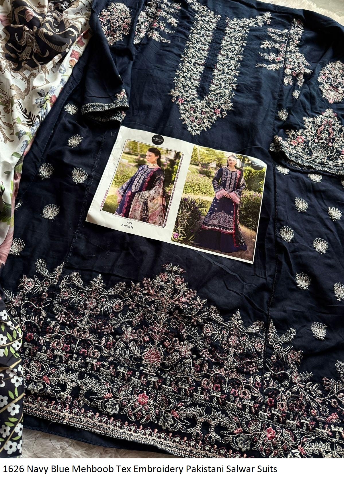 1626 Navy Blue Mehboob Tex Embroidery Pakistani Salwar Suits