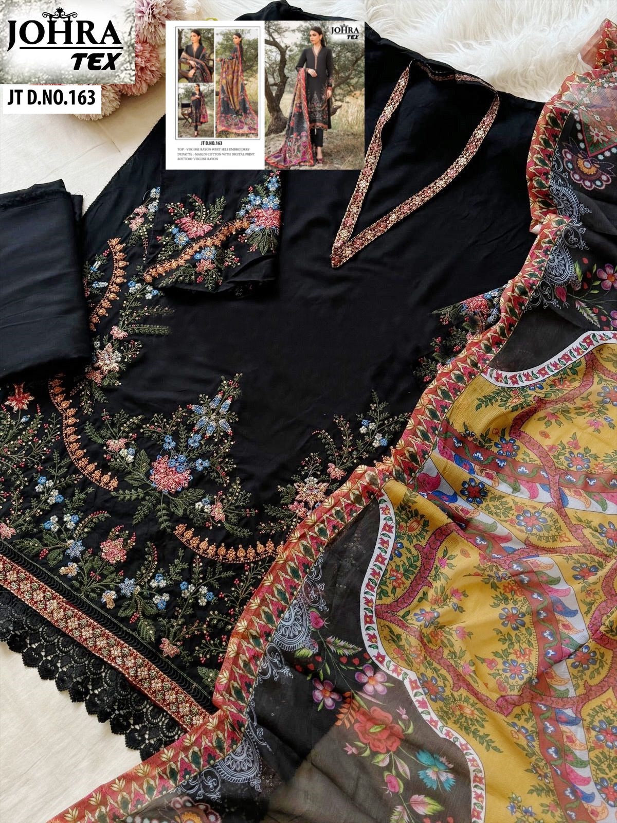 163 Black Johra Tex Viscose Rayon Pakistani Salwar Suits