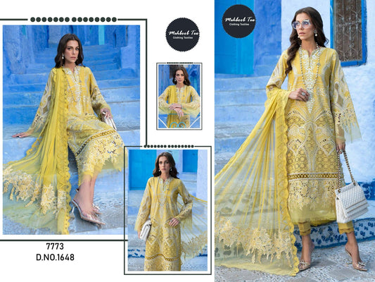 1648 Yellow Mehboob Tex Embroidery Pakistani Salwar Suits
