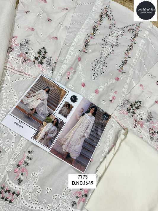 1649 White Mehboob Tex Embroidery Pakistani Salwar Suits