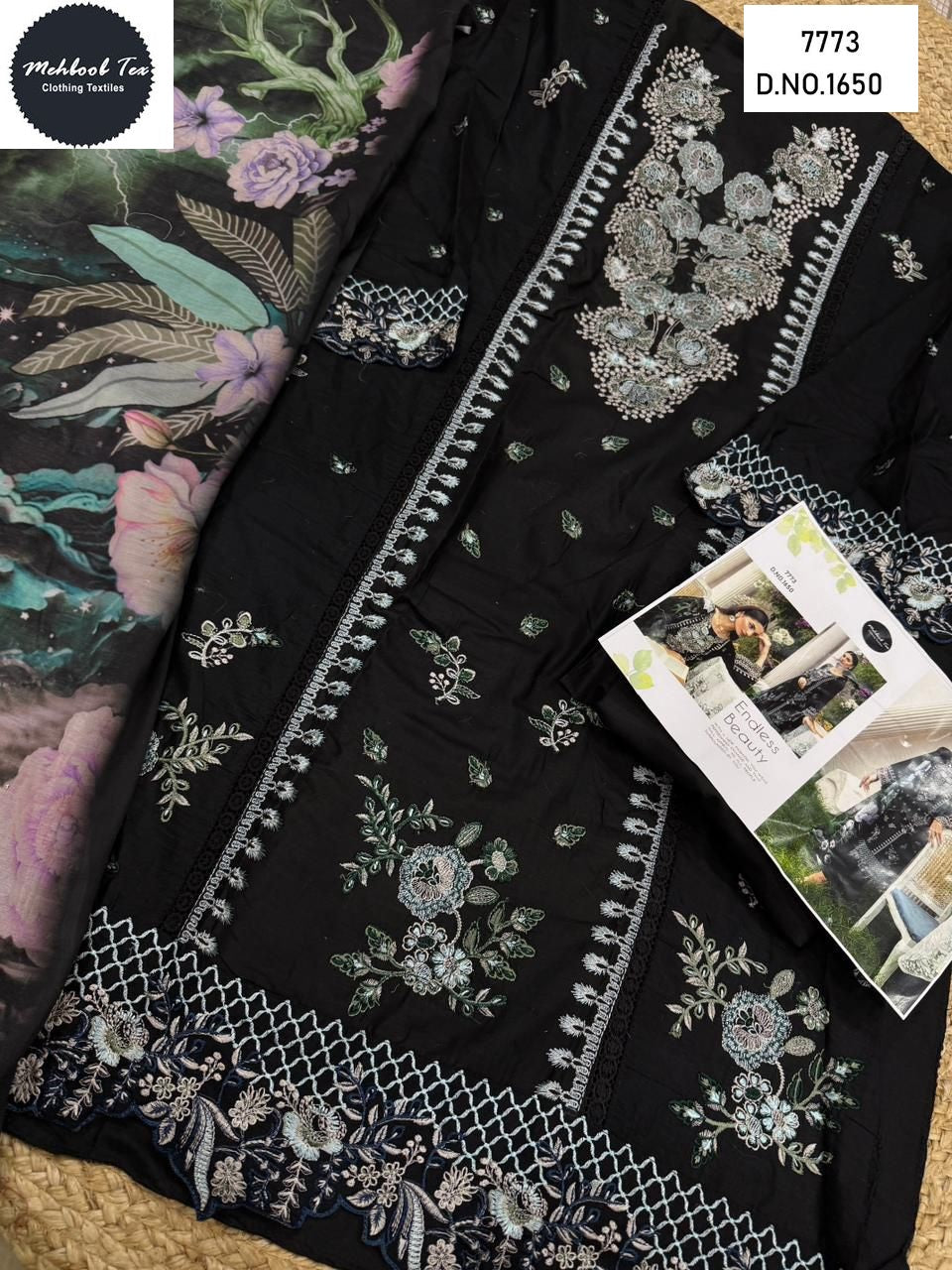 1650 Black Mehboob Tex Embroidery Pakistani Salwar Suits