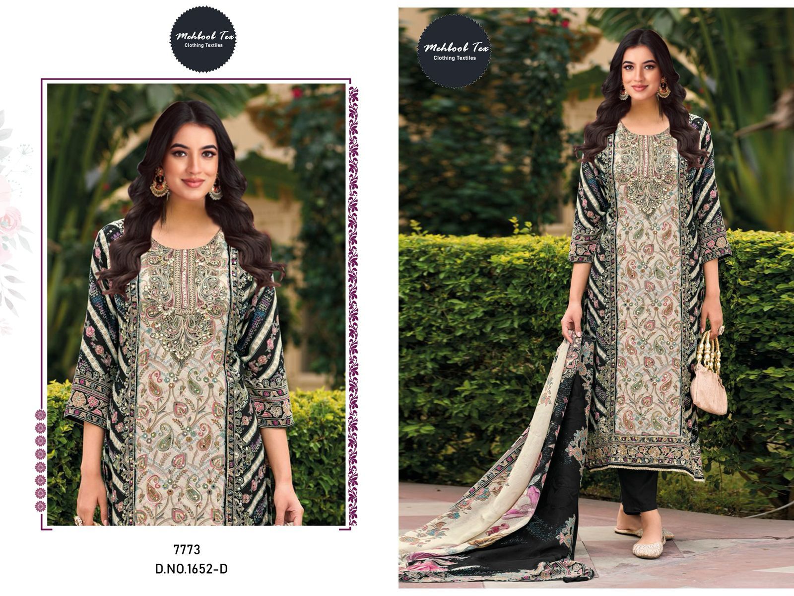 1652-D Mehboob Tex Pure Muslin Pakistani Salwar Suits