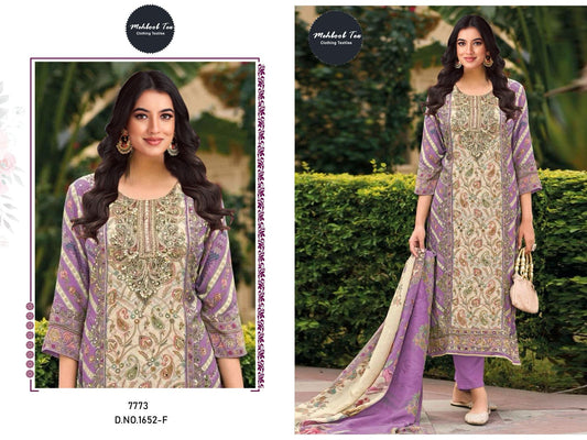 1652-F Mehboob Tex Viscose Karachi Unstitched Suits