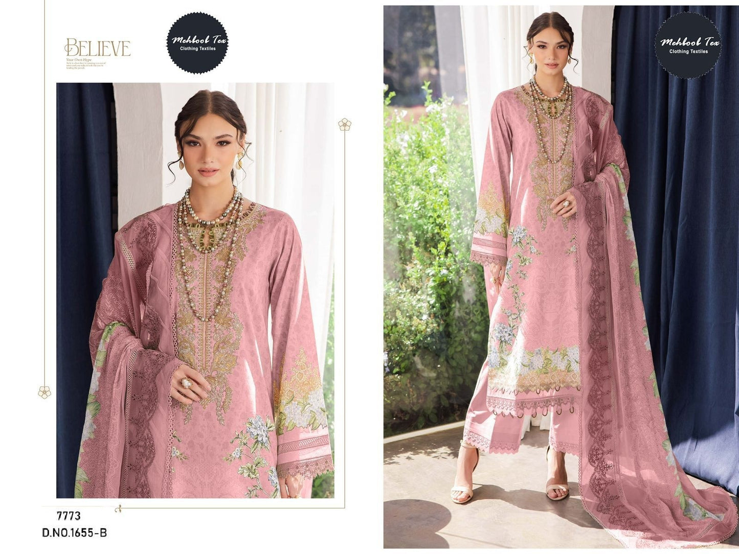 1655-B Mehboob Tex Lawn Cotton Pakistani Readymade Suits
