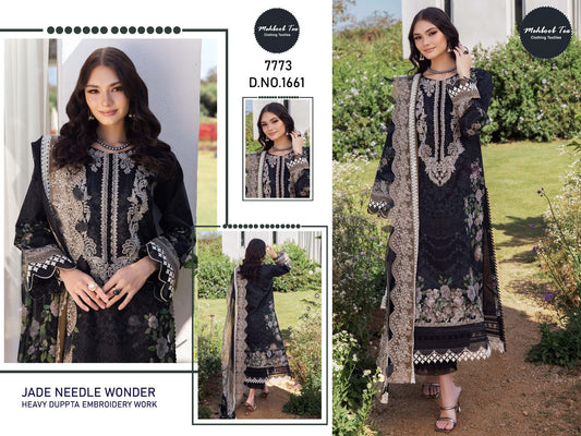 1661 Black Mehboob Tex Embroidery Pakistani Patch Suits