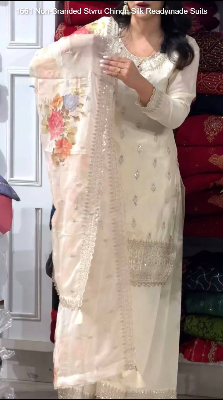 1661 Non-Branded Stvru Chinon Silk Readymade Suits