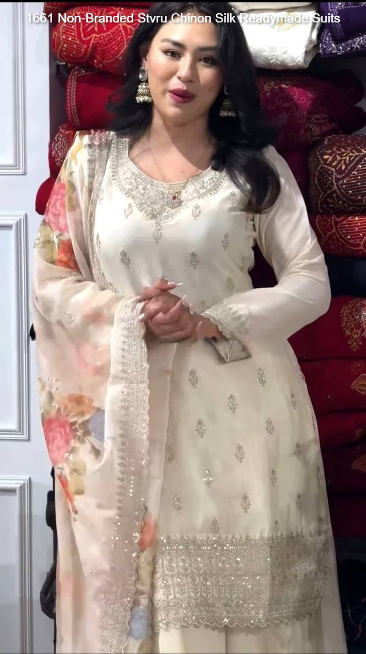 1661 Non-Branded Stvru Chinon Silk Readymade Suits