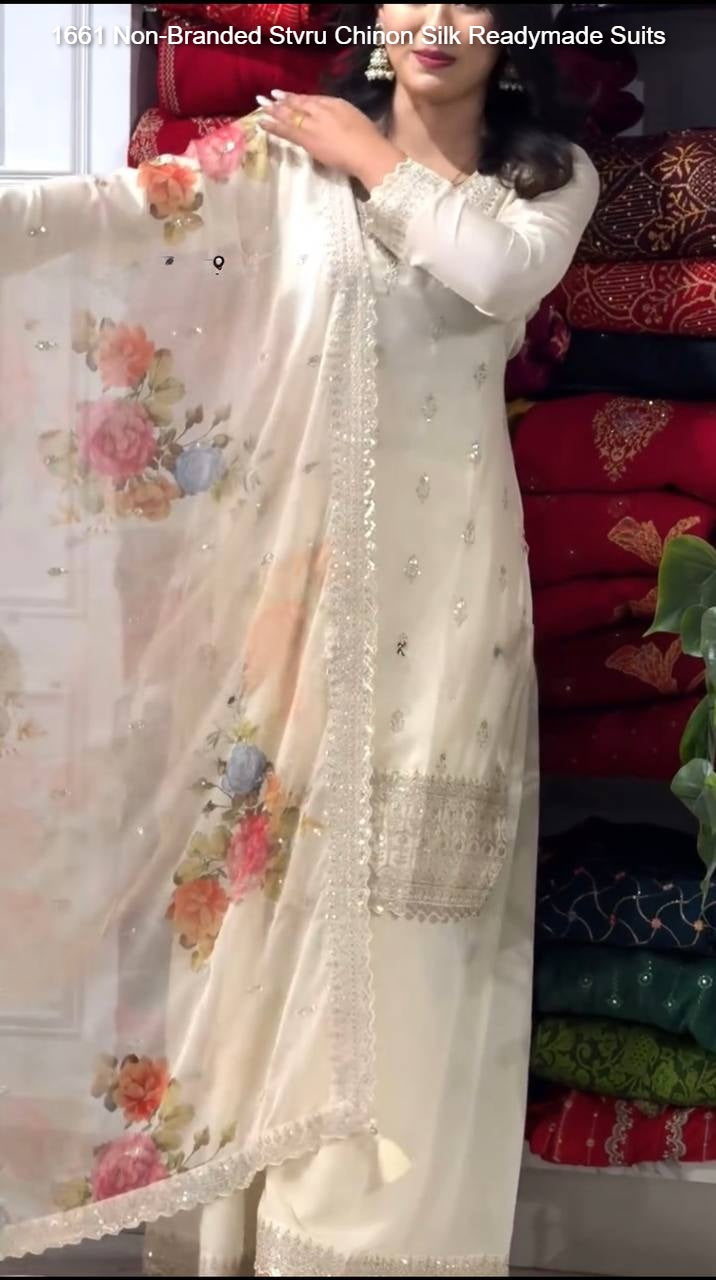 1661 Non-Branded Stvru Chinon Silk Readymade Suits