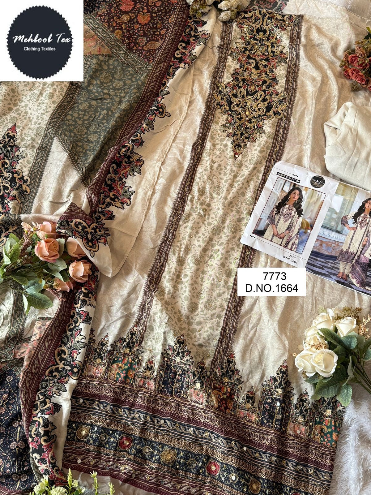1664 White Mehboob Tex Pure Viscose Karachi Unstitched Suits