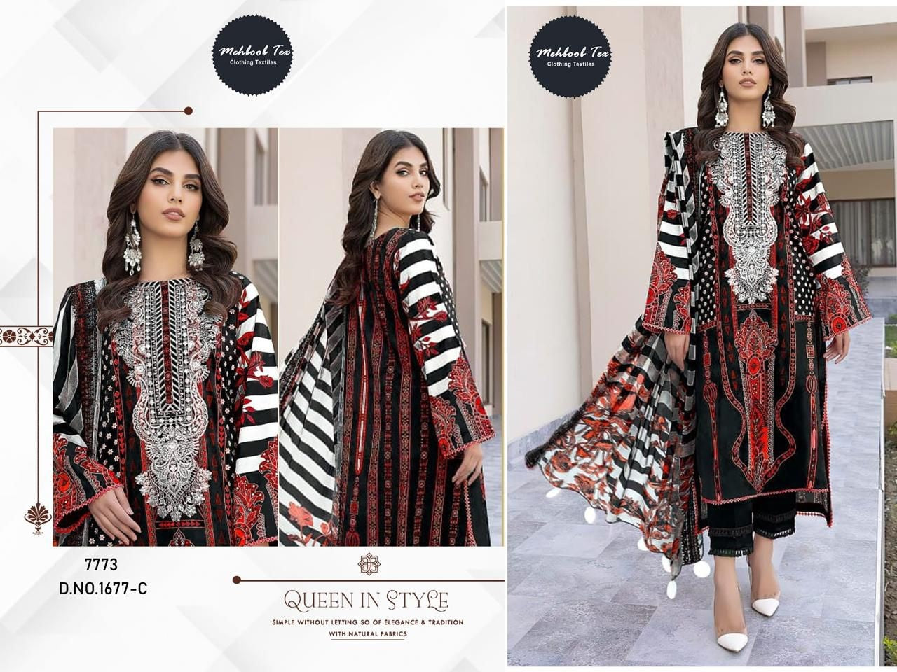 1677-C Mehboob Tex Embroidery Pakistani Patch Suits