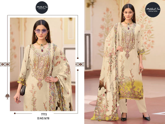 1678 Cream Mehboob Tex Printed Karachi Unstitched Suits