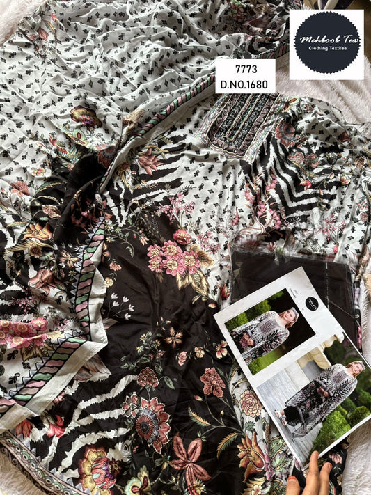 1680 Black Mehboob Tex Printed Karachi Unstitched Suits