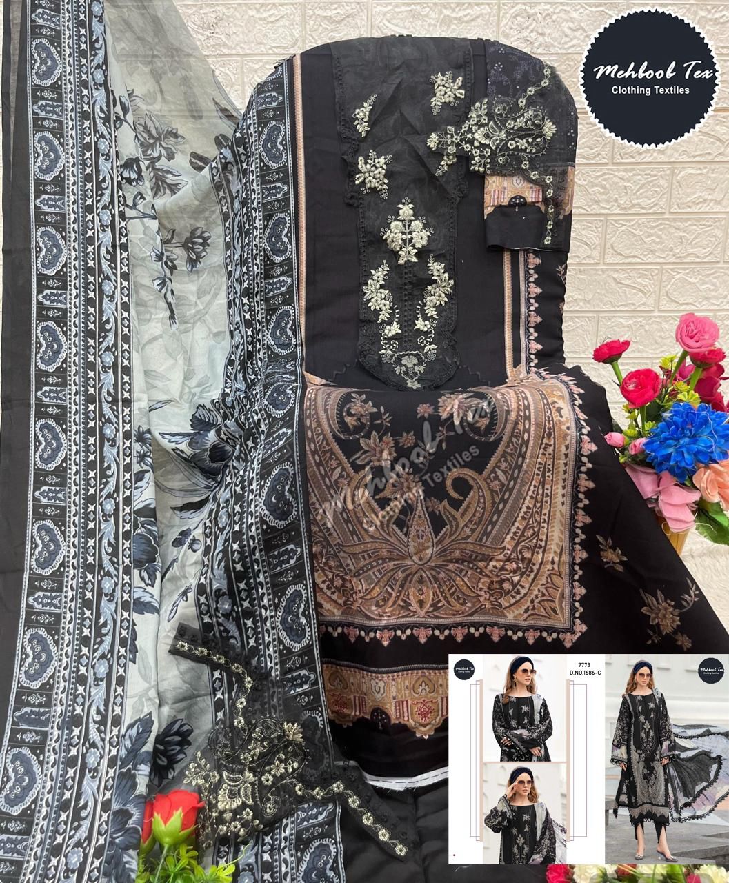 1686-C Mehboob Tex Printed Pakistani Patch Suits