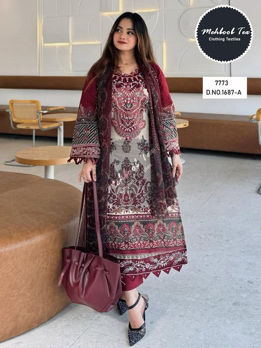 1687-A Mehboob Tex Printed Pakistani Patch Suits