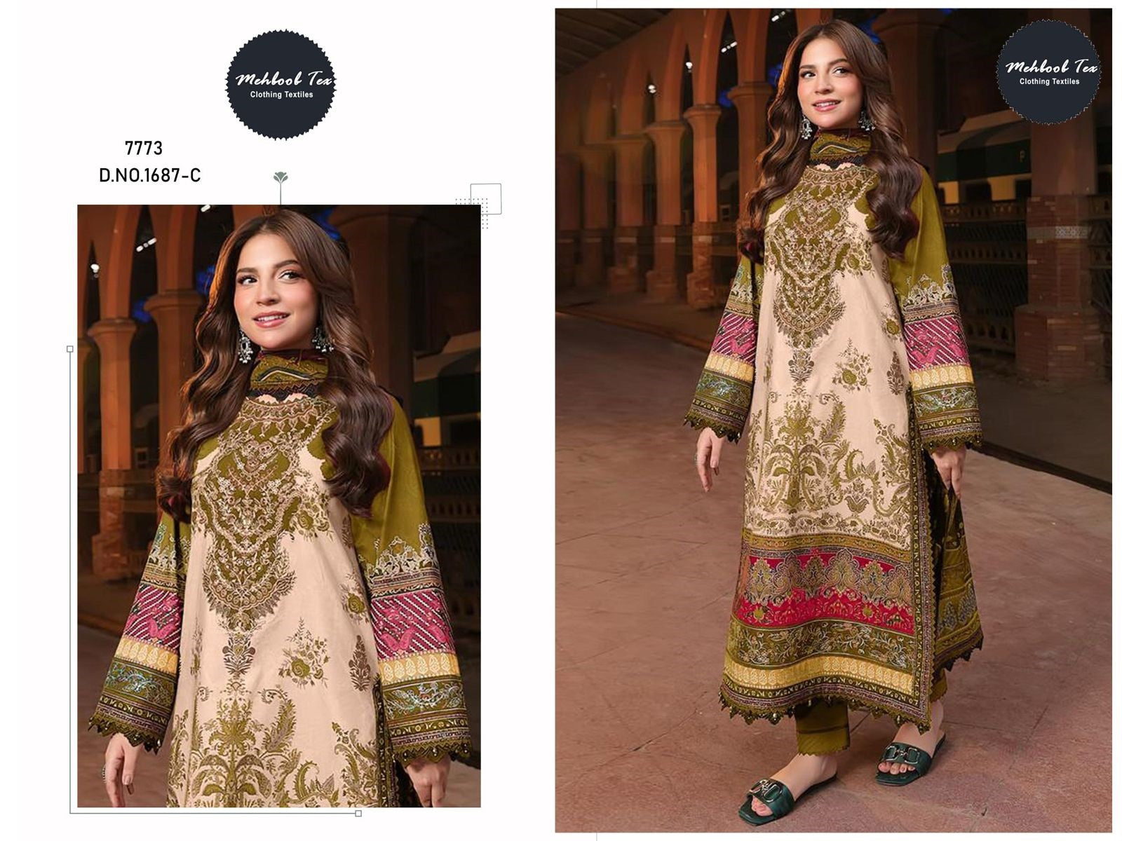 1687-C Mehboob Tex Printed Pakistani Patch Suits