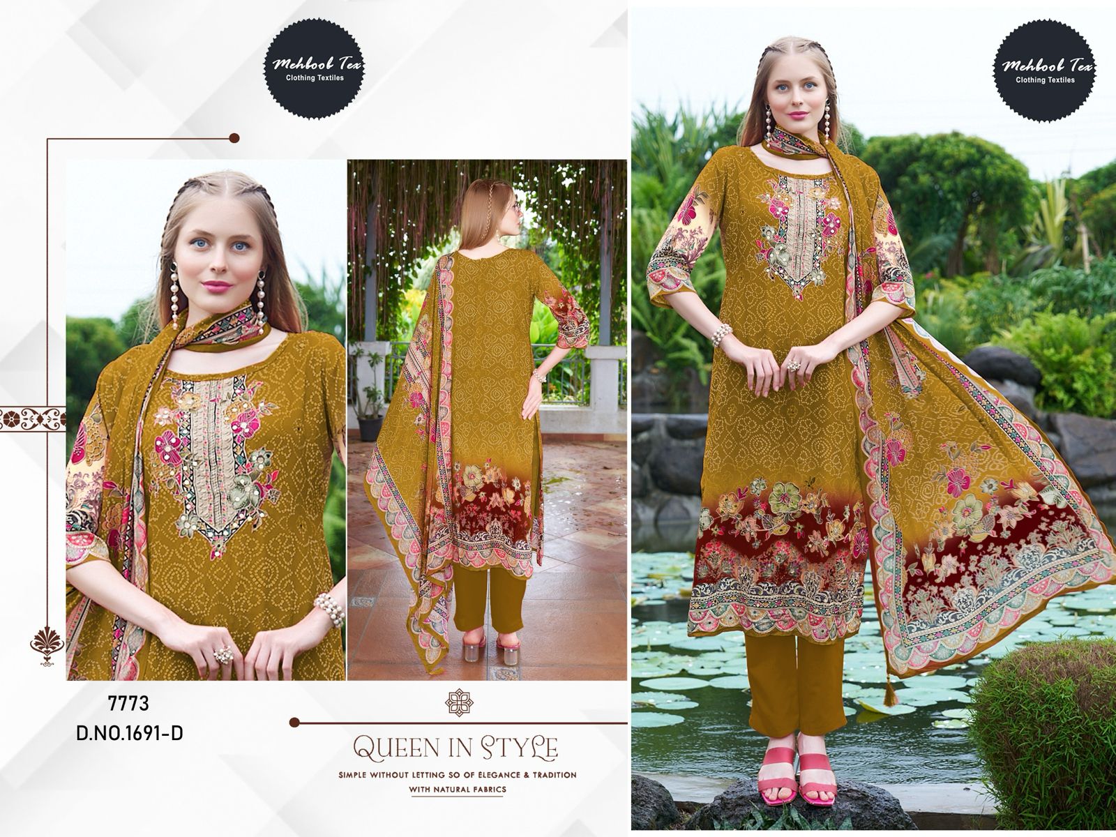 1691-D Mehboob Tex Printed Karachi Unstitched Suits
