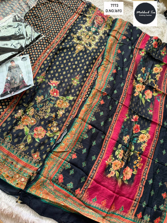 1693 Black Mehboob Tex Printed Karachi Unstitched Suits