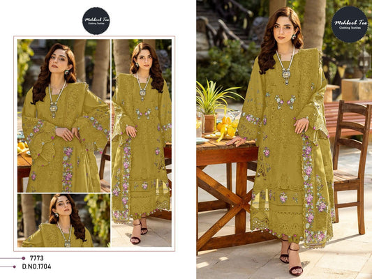 1704 Olive Green Mehboob Tex Embroidery Pakistani Salwar Suits