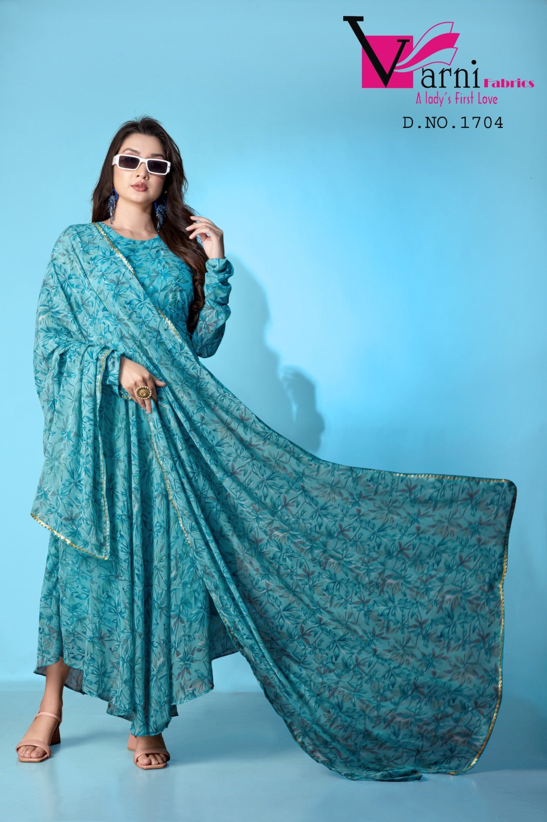 1704 Zeeya Lashkara Varni Fabrics Georgette Gown Dupatta Set