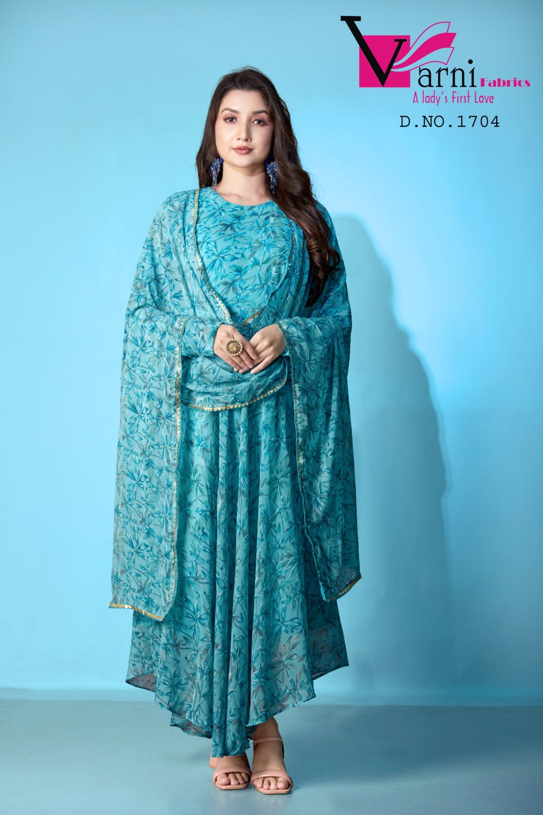 1704 Zeeya Lashkara Varni Fabrics Georgette Gown Dupatta Set