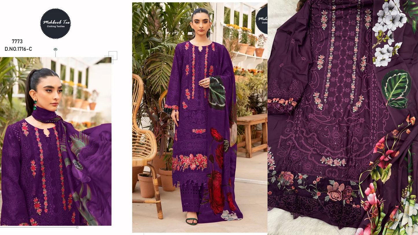 1716-C Wine Mehboob Tex Pure Cotton Pakistani Salwar Suits