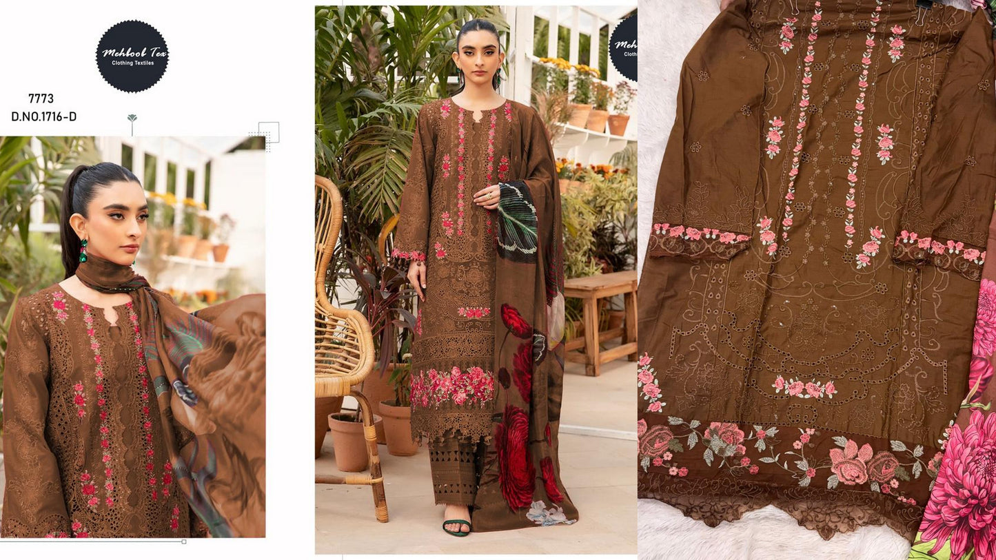 1716-D Coffee Mehboob Tex Pure Cotton Pakistani Salwar Suits