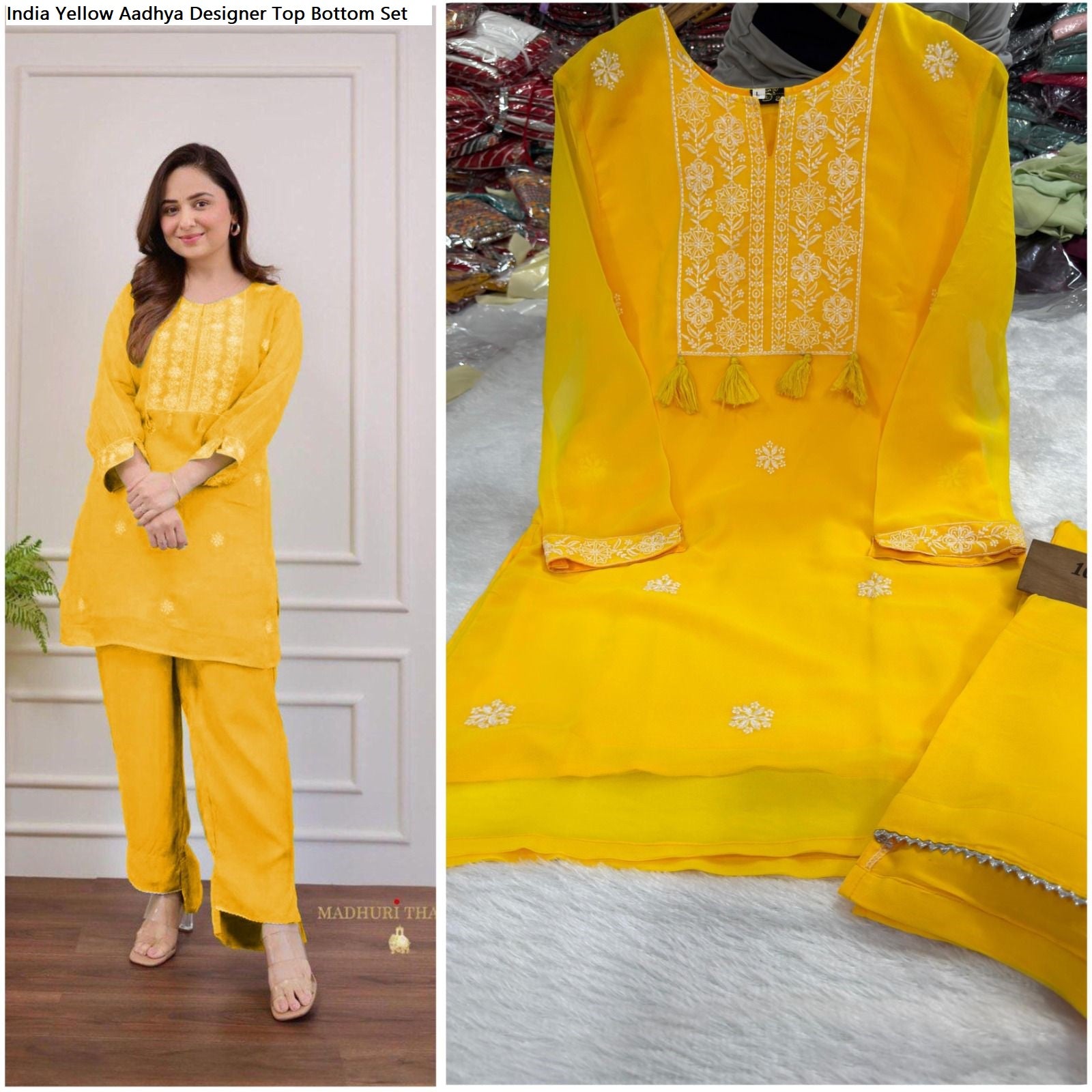 India Yellow Aadhya Designer Top Bottom Set