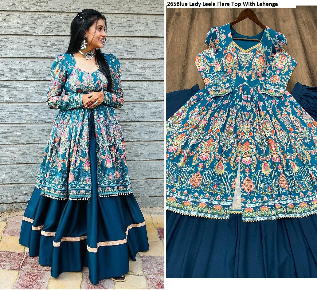 265Sky Blue Lady Leela Flare Top With Lehenga
