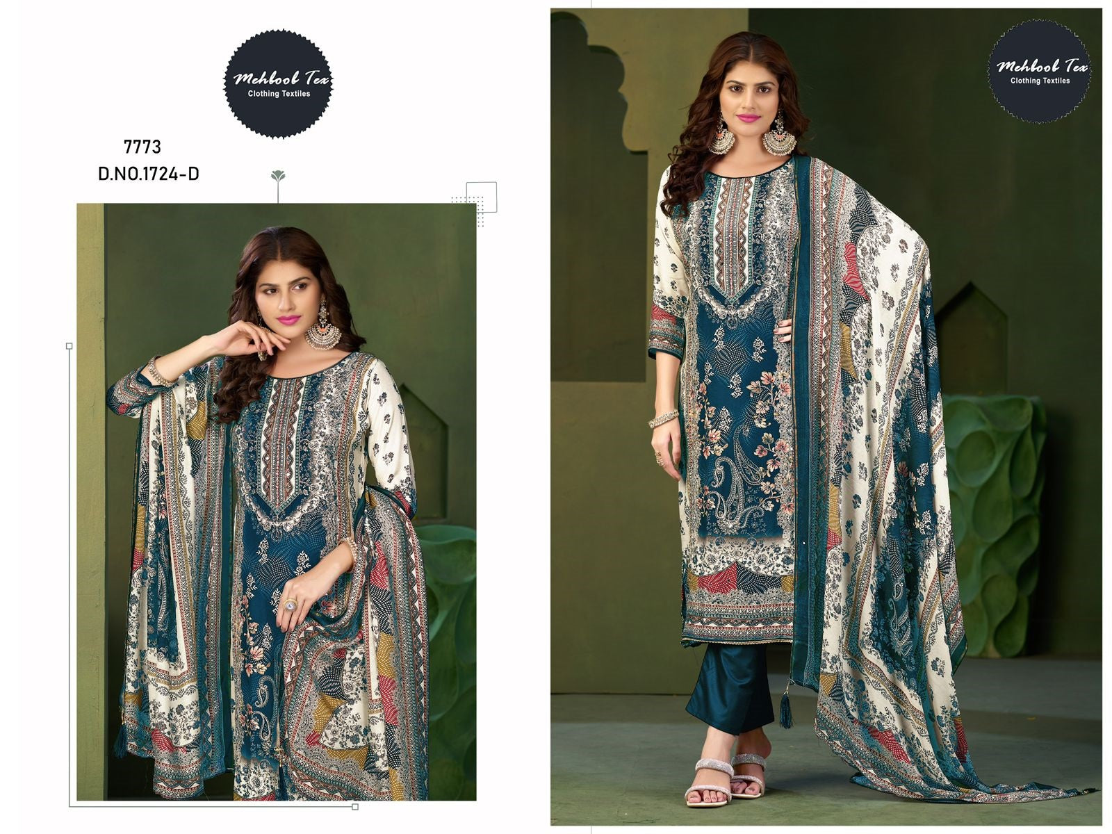 1724-D Mehboob Tex Pure Viscose Karachi Unstitched Suits