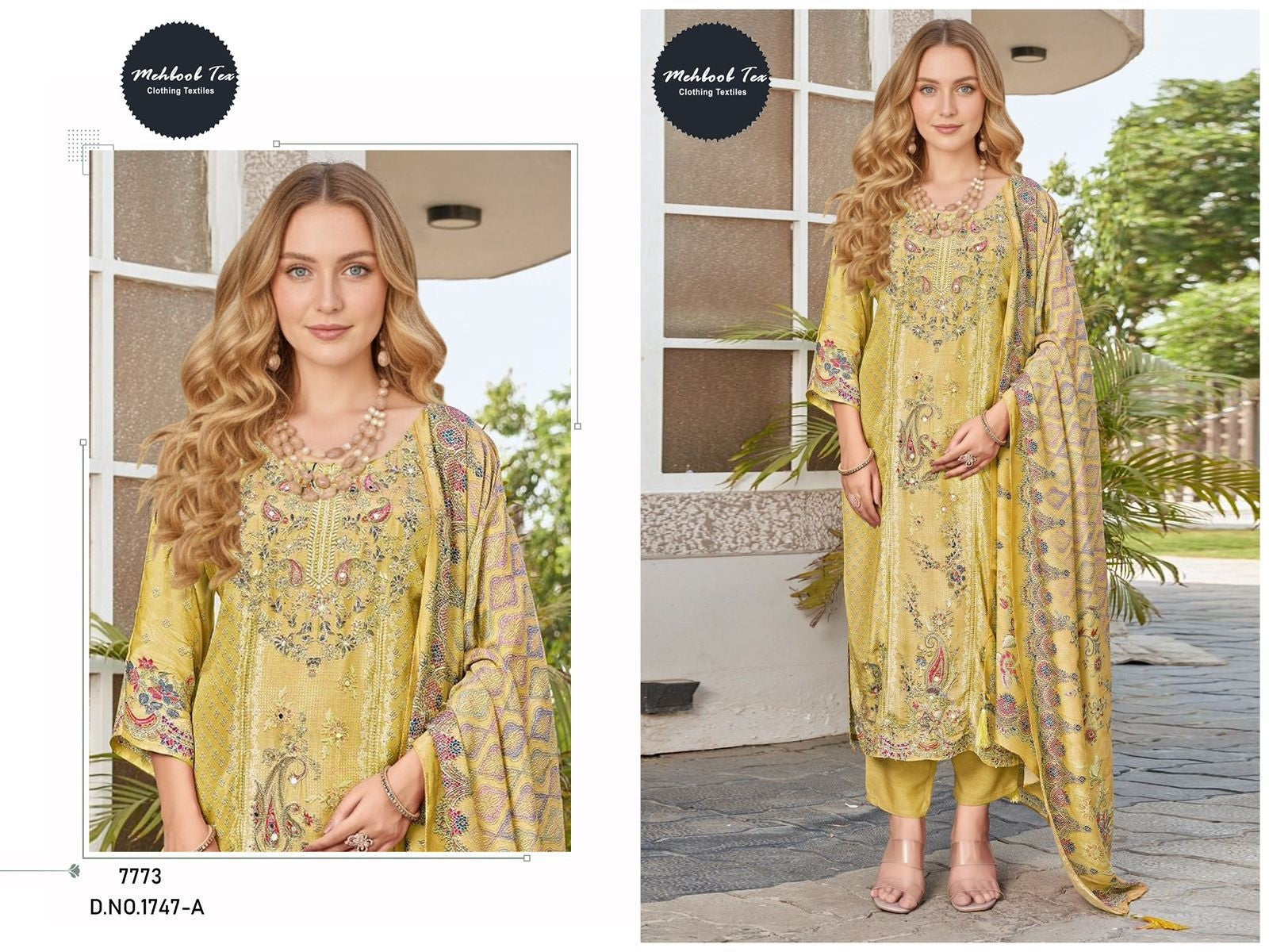 1747-A Mehboob Tex Pure Viscose Karachi Unstitched Suits