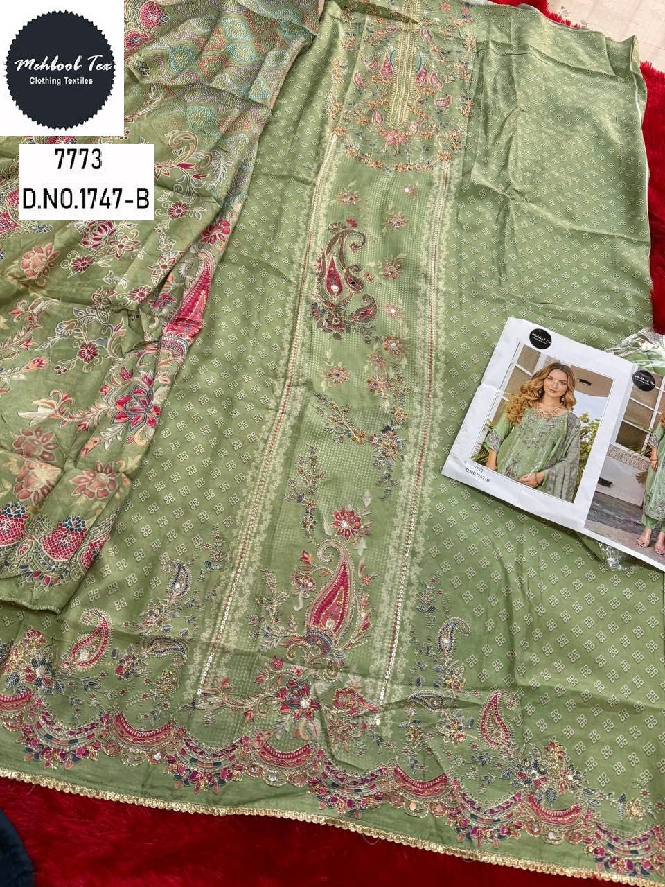 1747-B Mehboob Tex Pure Viscose Karachi Unstitched Suits