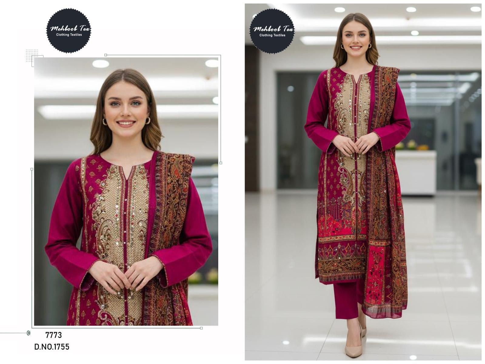1755 Mehboob Tex Pure Viscose Karachi Unstitched Suits