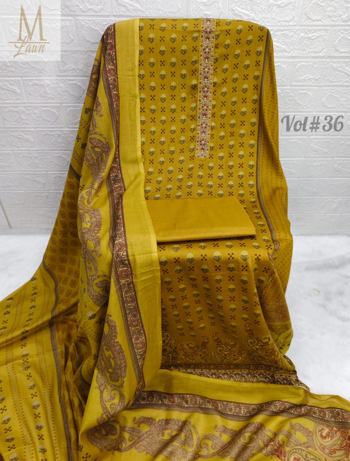 Vol 37 Dark Yellow M Lawn Pakistani Salwar Suits
