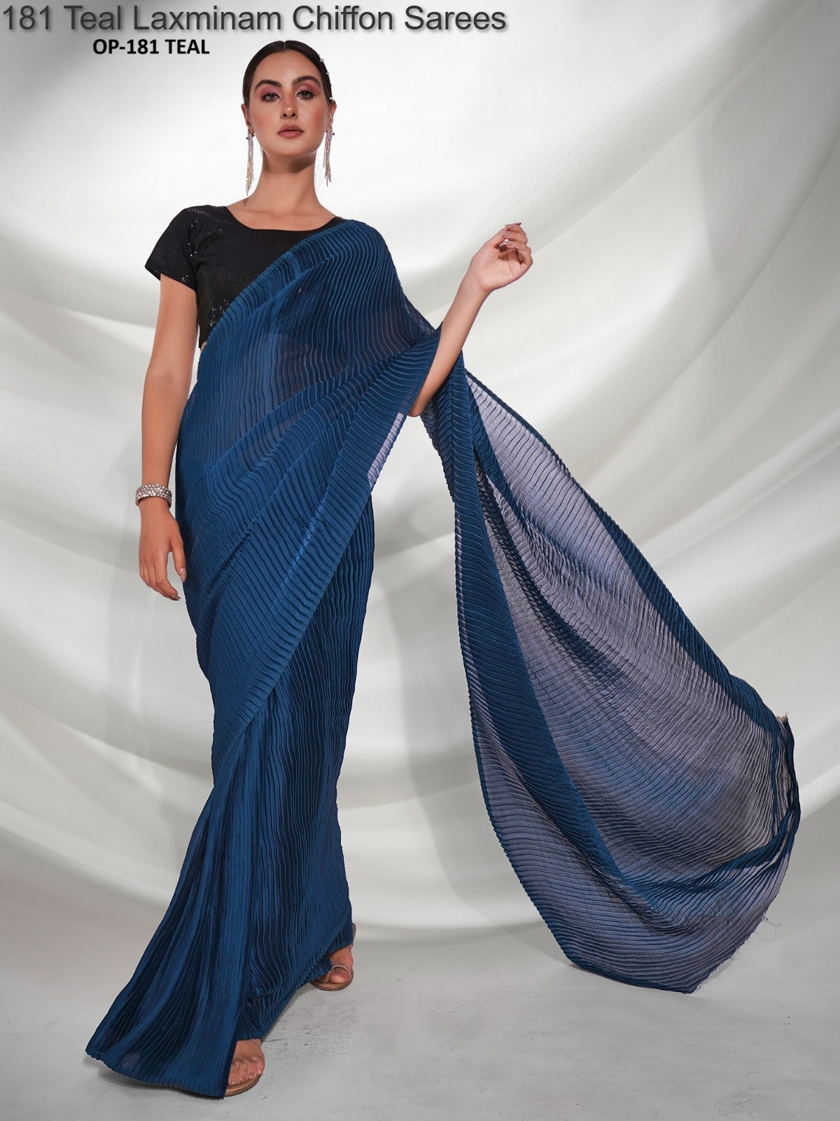 181 Teal Laxminam Chiffon Sarees