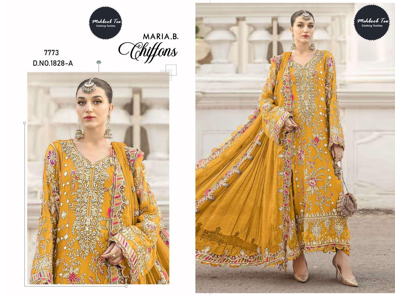 1828-A Maria B Chiffons Mehboob Tex Denting Pakistani Salwar Suits