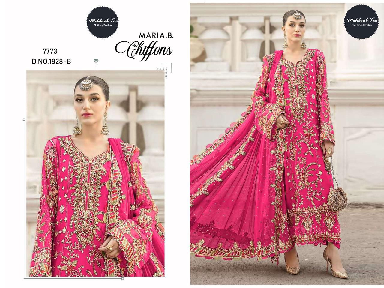 1828-B Maria B Chiffons Mehboob Tex Denting Pakistani Salwar Suits