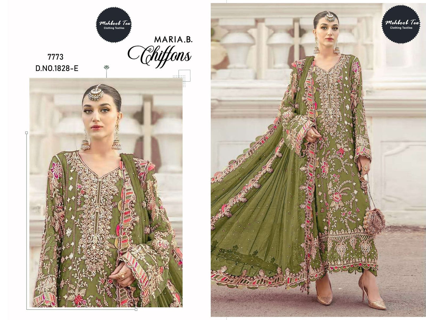 1828-E Maria B Chiffons Mehboob Tex Denting Pakistani Salwar Suits