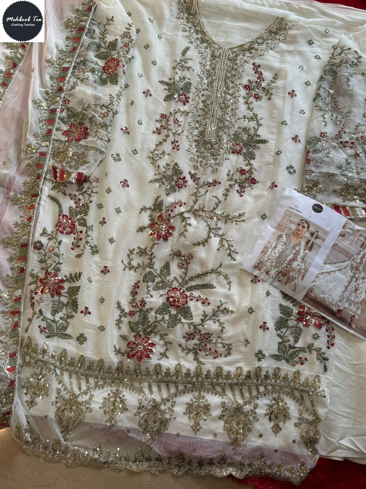 1828-F Maria B Chiffons Mehboob Tex Denting Pakistani Salwar Suits