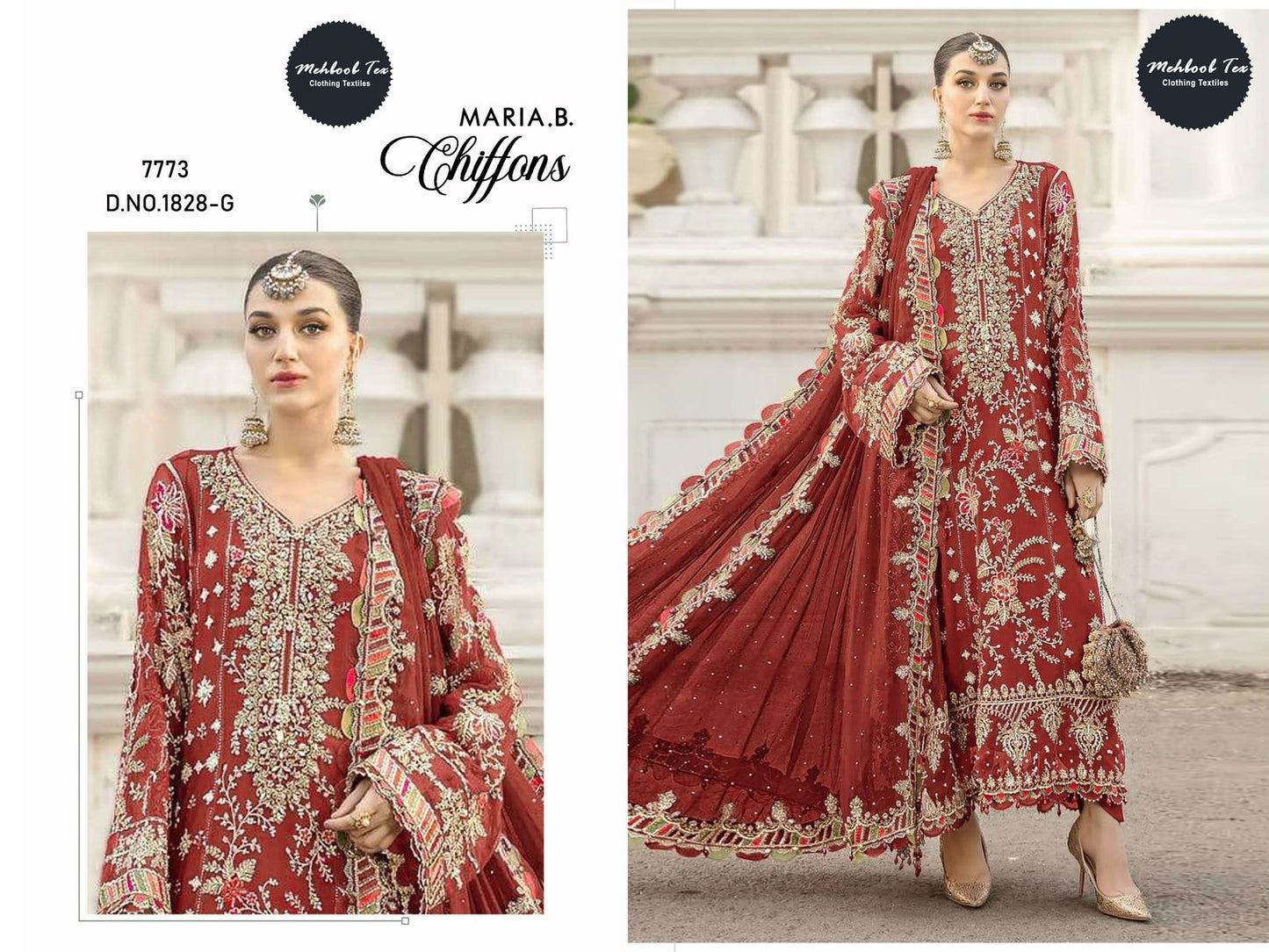 1828-G Maria B Chiffons Mehboob Tex Denting Pakistani Salwar Suits